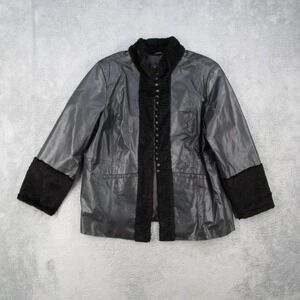 Terry Lewis Classic Luxuries Black Genuine Leather Faux Fur Trim Jacket Womens